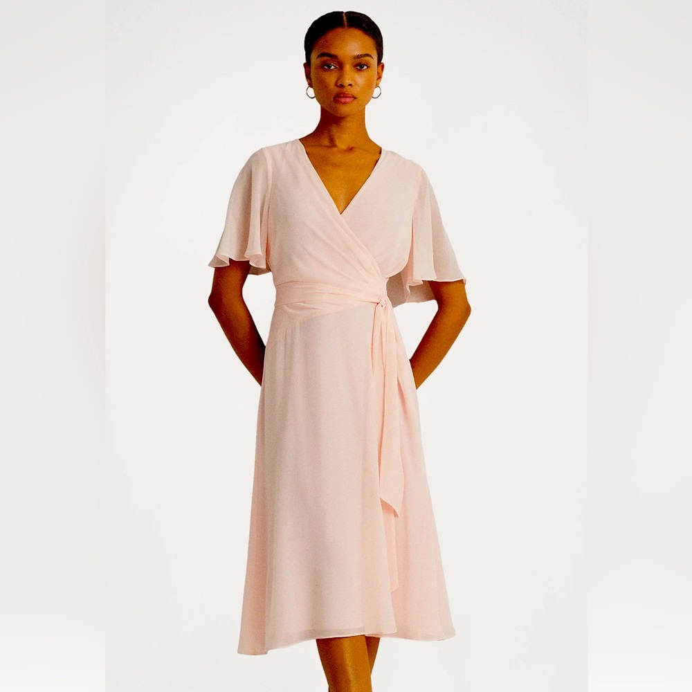 New Ralph Lauren Belted GEORGETTE DRESS - Cocktail Party Midi Dress Size 4